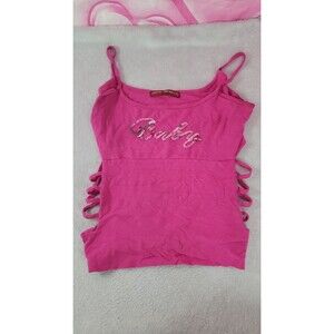 Y2K Hot Pink Sequin "Baby" Crop Tank Top Cutout Soul Rebels